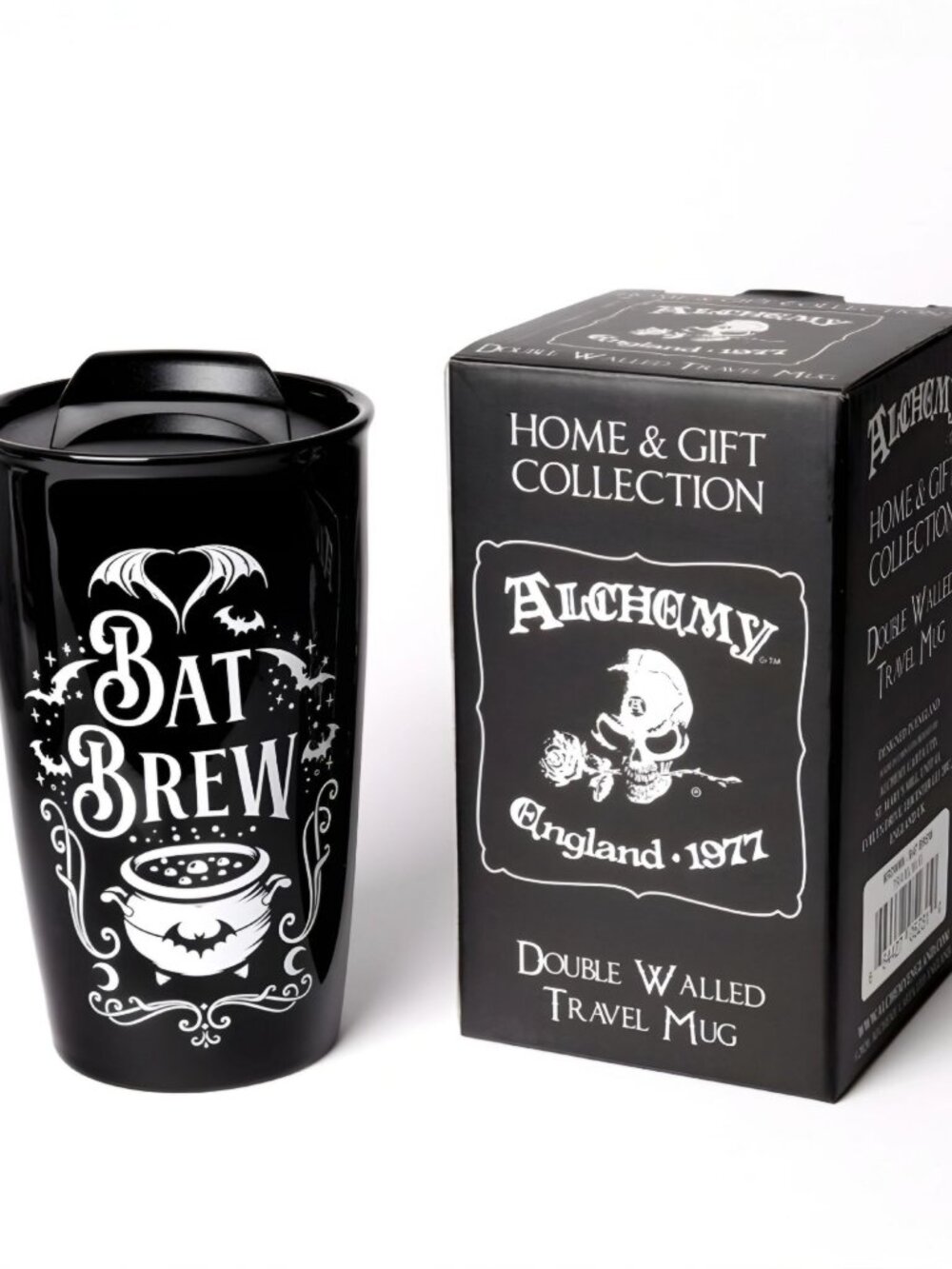 Alchemy Gothic ✦ Bat Brew Travel Mug ✦ Ceramic Double-Wall Tumbler Black NWT - Picture 3 of 8